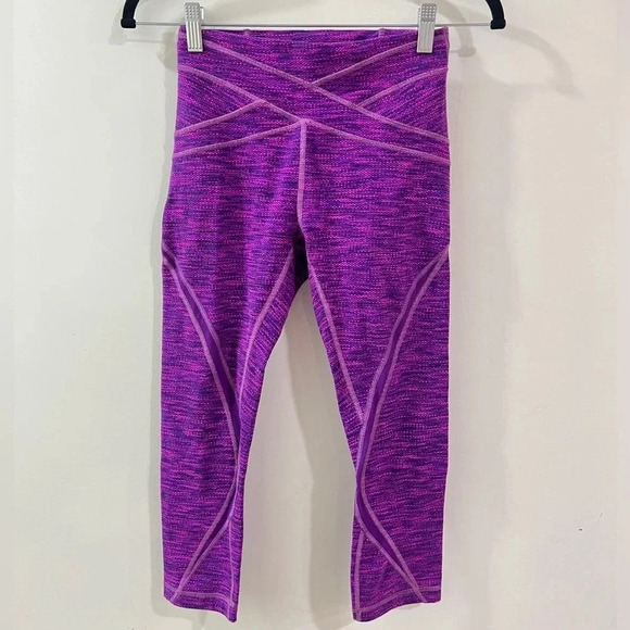 Lululemon Free Flow Leggings Crop Capri Pants Diamond Jacquard high rise violet - Picture 2 of 7